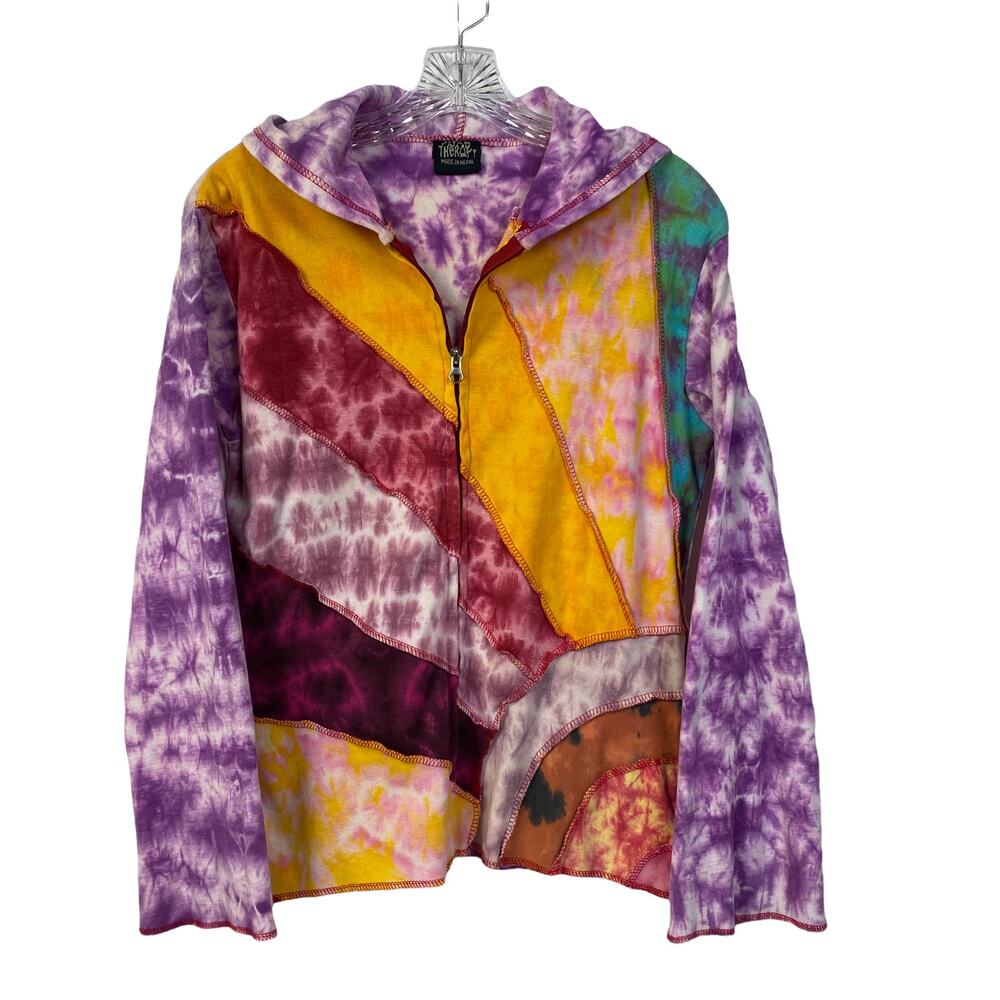 SHOP THERAPY Tie-Dye Boho Hoody L / XL Cotton Mixed Print Patchwork Sweatshirt